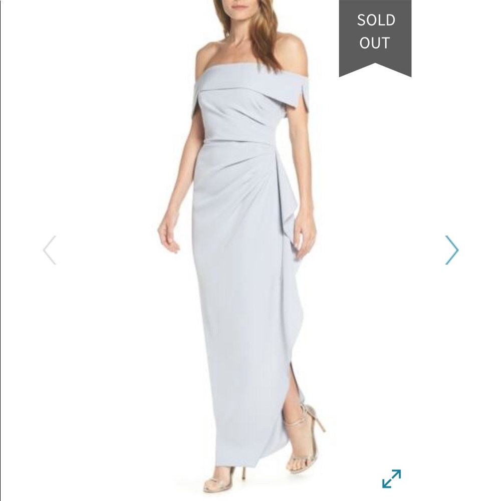 Vince Camuto dusty blue grey off shoulder dress